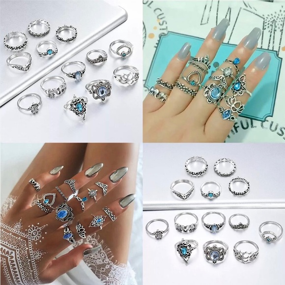 13pcs Blue Finger Rings Knuckle Set Boho Jewelry - Picture 5 of 8